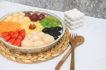 Fruit Jelly Cake with Orange,Grape,Longan,Kiwi,and Strawberry also known as Puding Buah