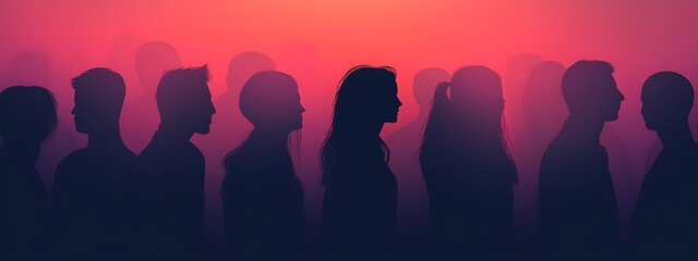 Poster - Silhouettes of people against a vibrant pink backdrop.