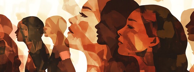 Poster - Diverse women's profiles, concept of unity.