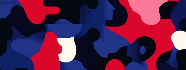 Poster - Abstract faces in red, white, and blue.