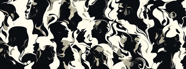Poster - Black and white abstract faces.