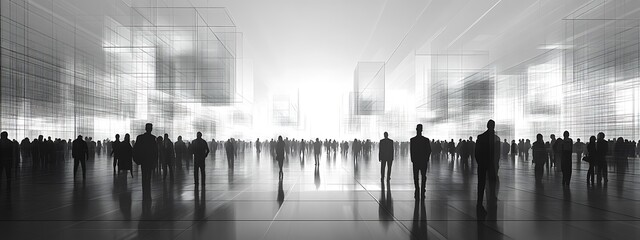 Aufkleber - Silhouetted people in abstract modern architecture.