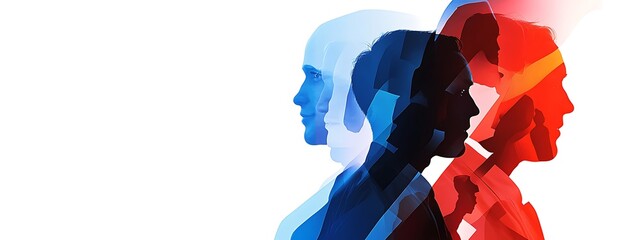 Poster - Multiple exposure image of men's profiles.