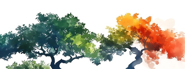 Poster - Colorful watercolor trees on white background. (1)