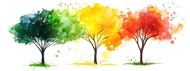 Poster - Four seasons trees watercolor painting.