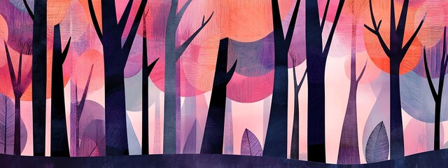 Poster - Stylized forest with colorful trees.