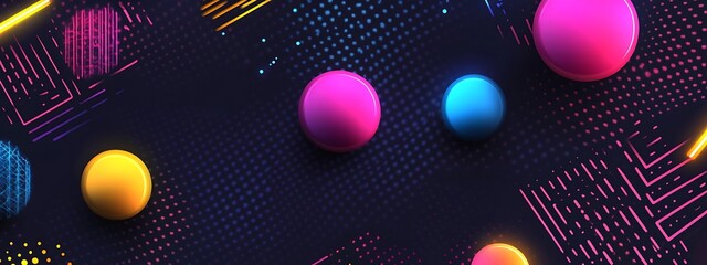 Poster - Neon spheres and geometric shapes.