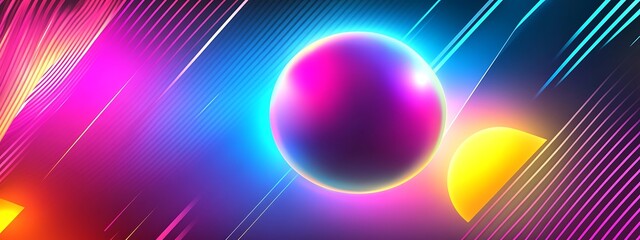 Poster - Vibrant neon sphere and geometric shapes.