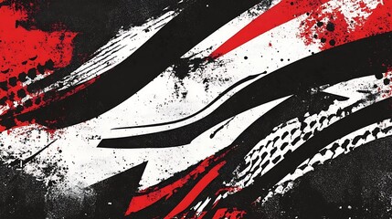 Aufkleber - Red, white, and black tire tracks grunge background.