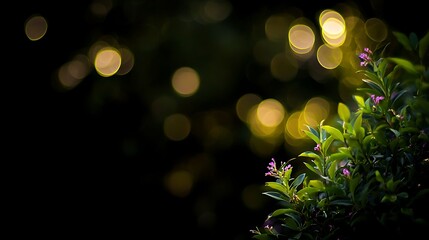 Aufkleber - Purple flowers, green leaves, bokeh background.
