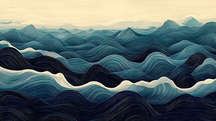 Poster - Abstract rolling blue wave pattern.