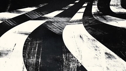 Poster - Curving black and white grunge lines.