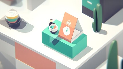 Poster - Creative design workshop digital workspace animation modern office aerial view innovation