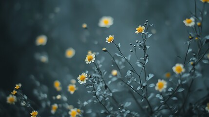 Aufkleber - Yellow wildflowers on a moody background.