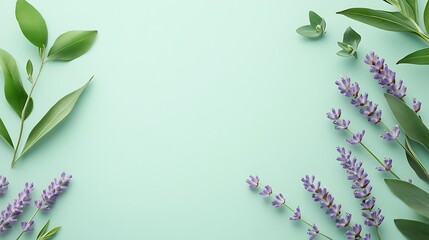 Aufkleber - Lavender and green leaves on mint background.