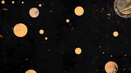 Poster - Dark textured background with gold circles.