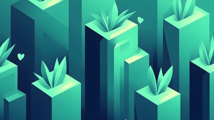Poster - Lush green plant growth abstract digital landscape graphic design modern aesthetic top-down view