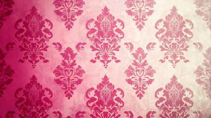 Poster - Pink damask pattern on grunge background.