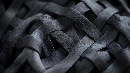 Close-up of interwoven dark gray strands.