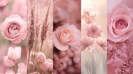 Aufkleber - Pink flowers and plants collage.