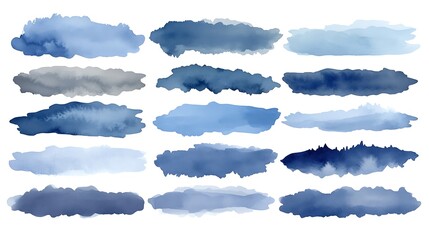 Poster - Set of blue watercolor brush strokes.