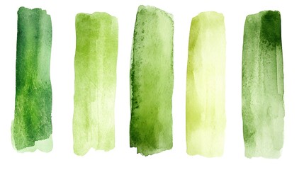 Poster - Five green watercolor gradient brush strokes.