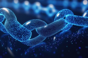 abstract glowing blue chain link on dark background.