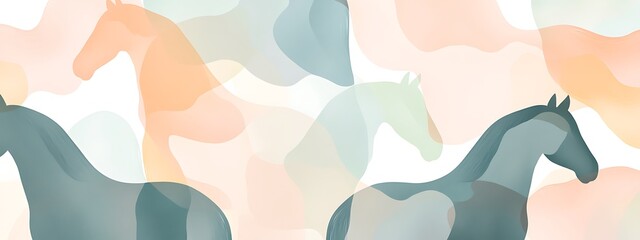Aufkleber - pastel horse silhouettes on a soft abstract background.