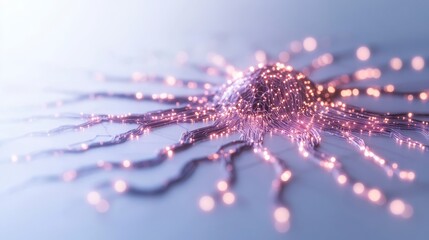 Poster - a vibrant, artistic representation of a cell with glowing tendrils against a soft backdrop, showcasi