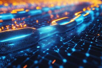 Poster - Glowing digital chain link on network.