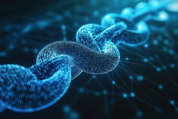 Poster - Abstract digital DNA helix, glowing blue, data stream.