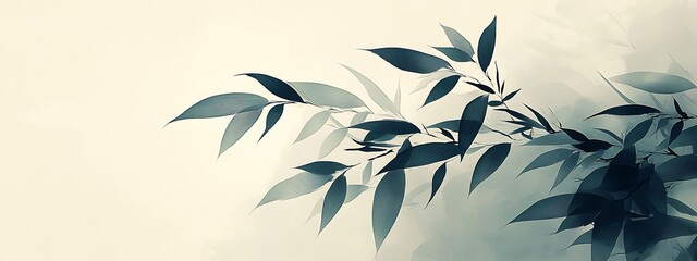 Poster - Dreamy blue leaves on a soft background.