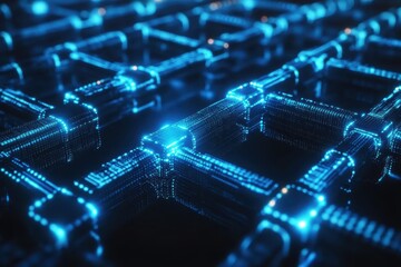 Poster - Abstract blue glowing network grid.