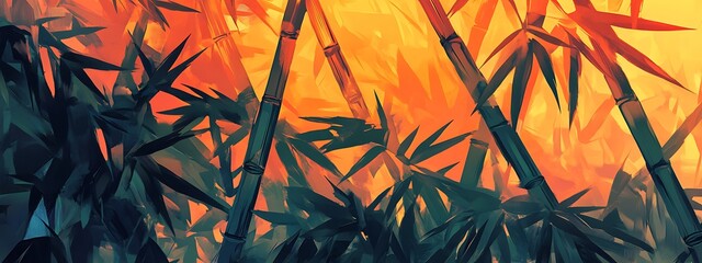 Aufkleber - Stylized bamboo forest at sunset.