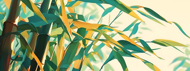 Poster - Lush green and yellow bamboo stalks and leaves.