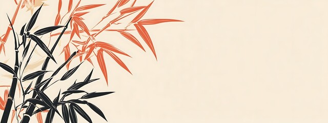 Poster - Red and black bamboo illustration.