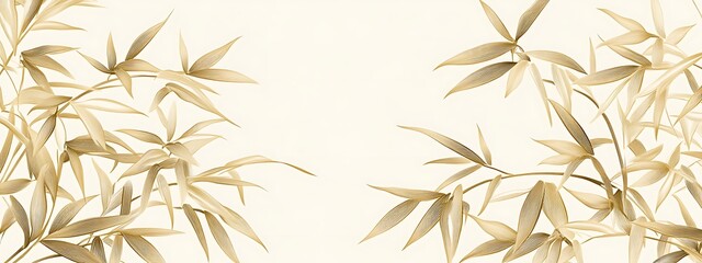 Poster - Golden bamboo leaves on white background.