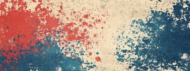 Aufkleber - Red and blue paint splatters on beige background.