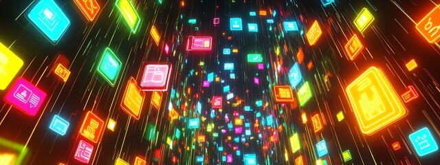 Poster - Neon app icons stream.