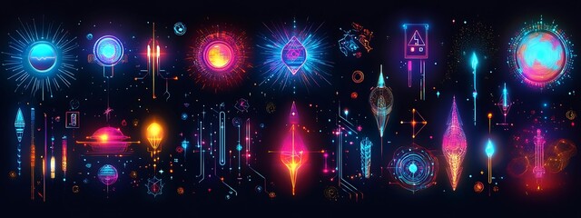 Poster - Neon glowing sci-fi futuristic HUD elements.