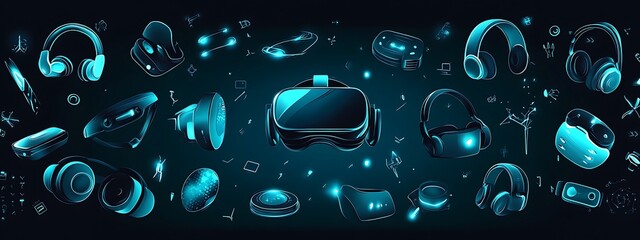 Poster - VR headset, headphones, controllers.