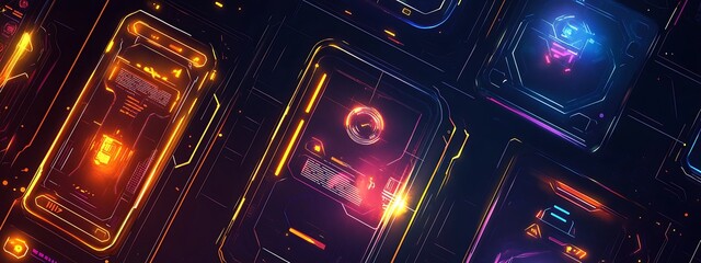 Poster - Futuristic glowing phone interfaces.
