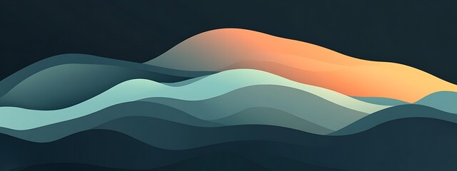 Poster - Abstract flowing landscape with orange peak.