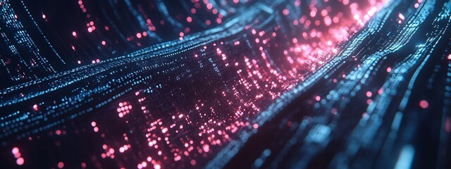 Poster - Abstract digital data flow with glowing particles.