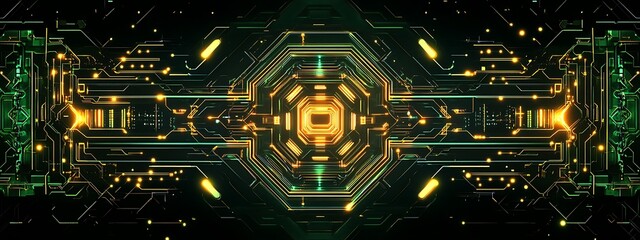 Poster - Glowing green and gold circuit board.