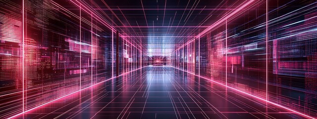 Poster - Neon-lit digital corridor with data streams.
