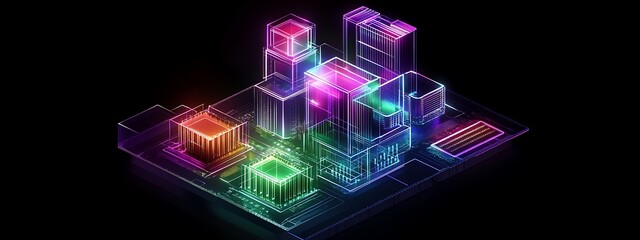 Aufkleber - Neon city built on circuit board.
