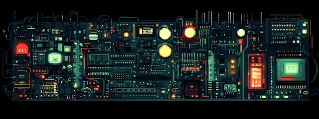 Aufkleber - Complex pixel art circuit board.