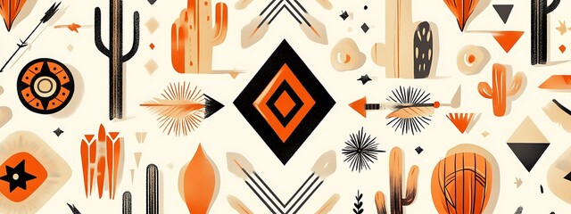 Poster - Southwestern pattern with cactuses and arrows.