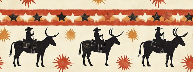 Poster - Cowboys riding silhouettes with stars.